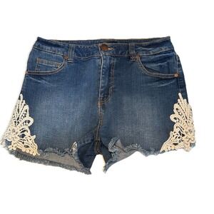 Fire Los Angeles Denim Shorts Junior Size 7 Blue Jean Embroidered Frayed Hem Zip